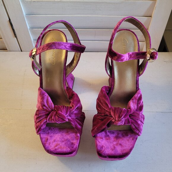 $59 NWT (7.5, 8 & 9.5) Sam Edelman Magenta Velvet Platform Sandal - Picture 3 of 7